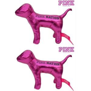 NWT Set of 2 Victorias Secret Pink Mini DOG Metallic Pink Nation Limited Edition